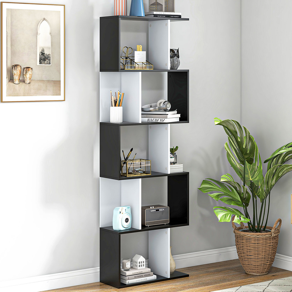 HOMCOM 5 Shelf S Shape Black Bookshelf Image 1