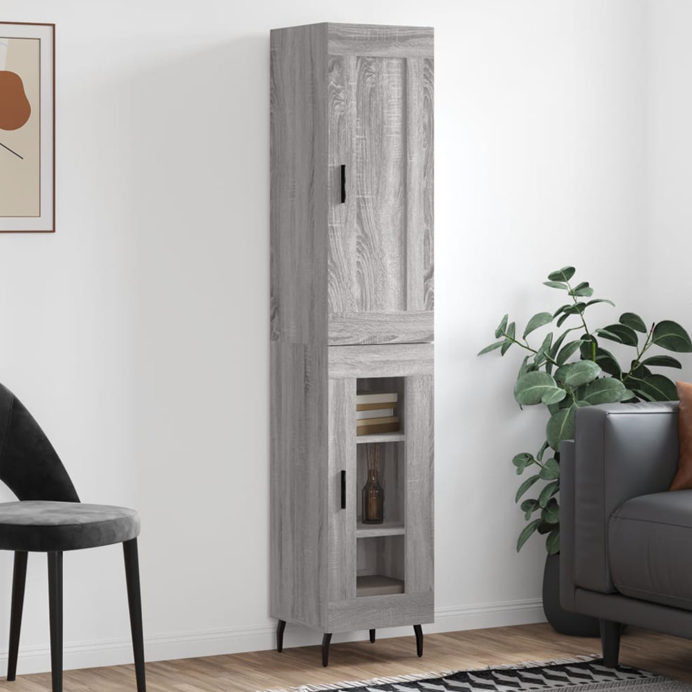 vidaXL 2 Wood and Glass Door Grey Sonoma Highboard Image 1