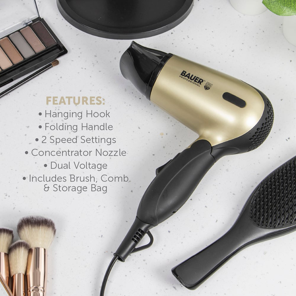 Bauer Professional Tourmaline Travel Hair Dryer Set Image 3