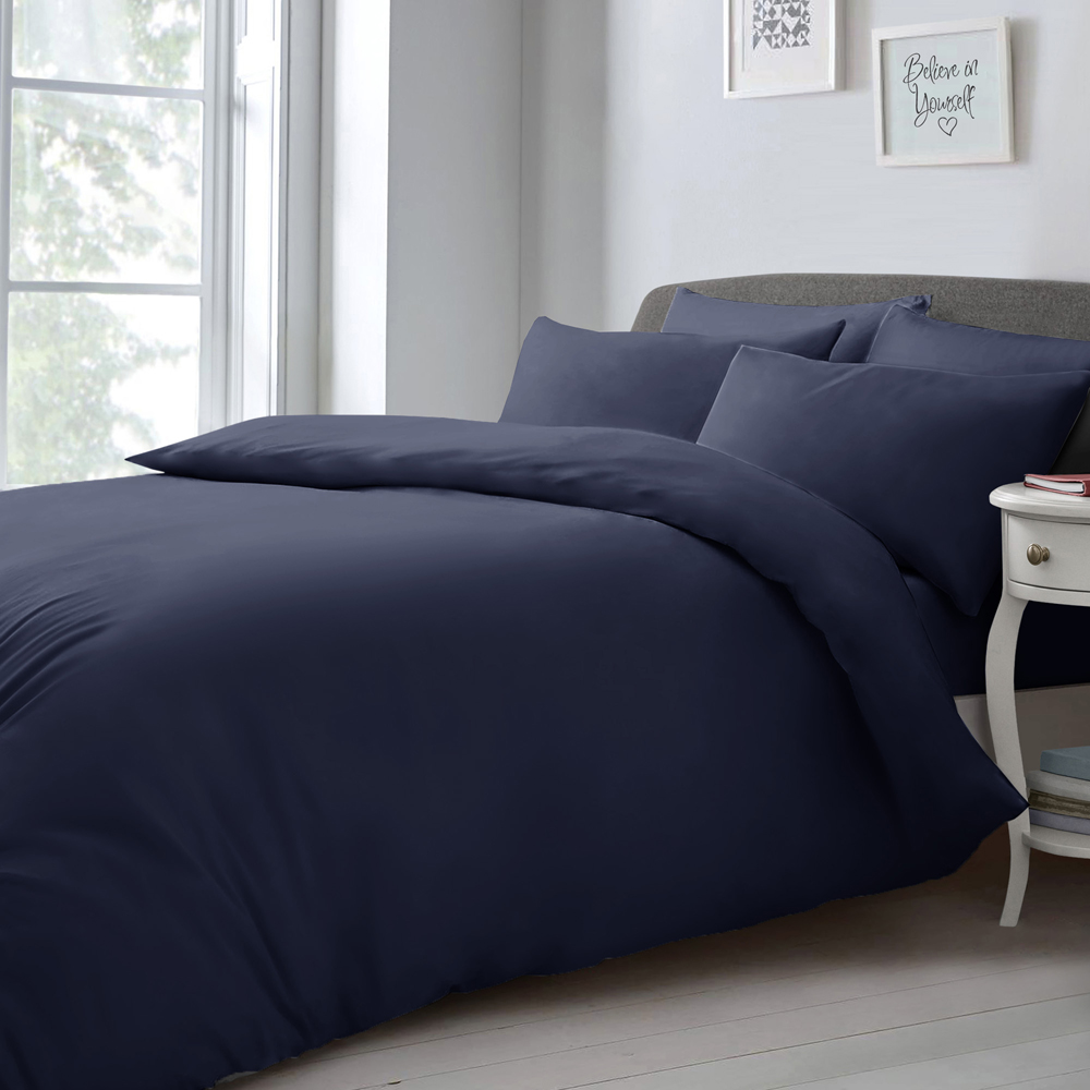 Velosso Super King Size Navy Plain Microfibre Duvet Cover Set Image 1