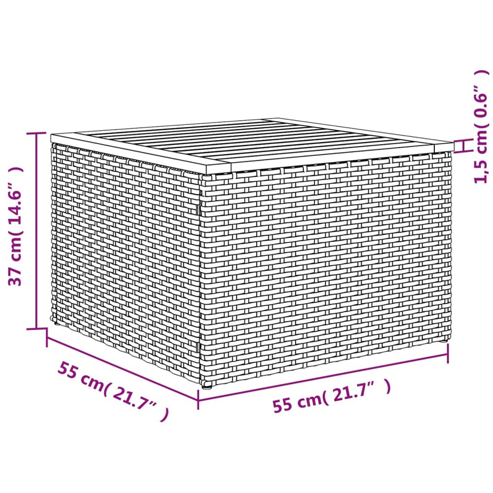 Walplus Grey Brown Poly Rattan Acacia Wood Top Garden Coffee Table Image 9