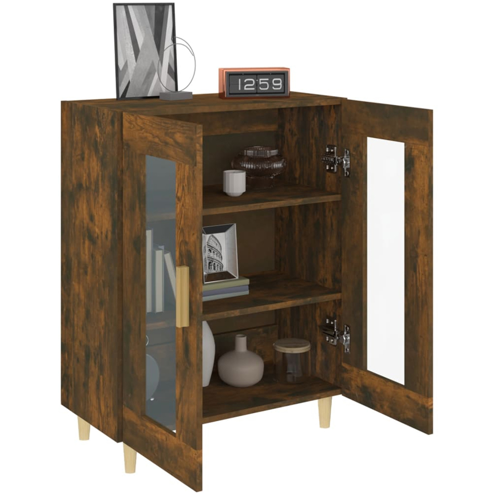 vidaXL 2 Glass Door Smoked Oak Sideboard with Wooden Legs Image 4