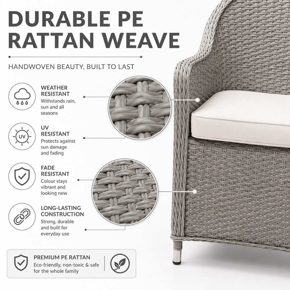 Shatchi Sorrento 2 Seater Light Grey Rattan Aluminium Bistro Set Image 9