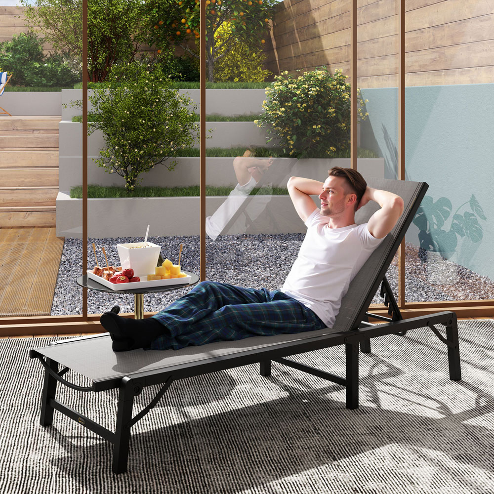 Outsunny Light Grey 5 Level Adjustable Folding Sun Lounger Image 3
