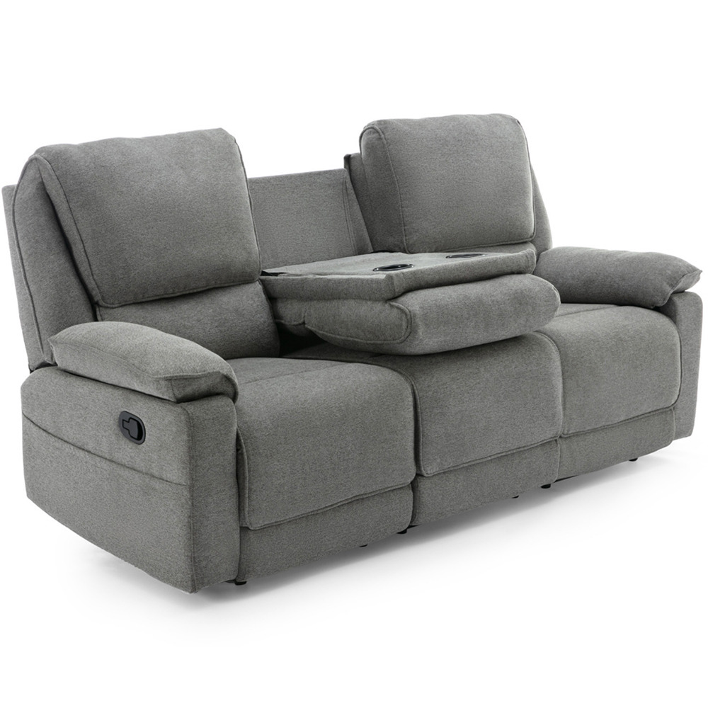 Furniture Online Sydney 3 Seater Grey Manual Recliner Sofa with Drinks Console Image 6