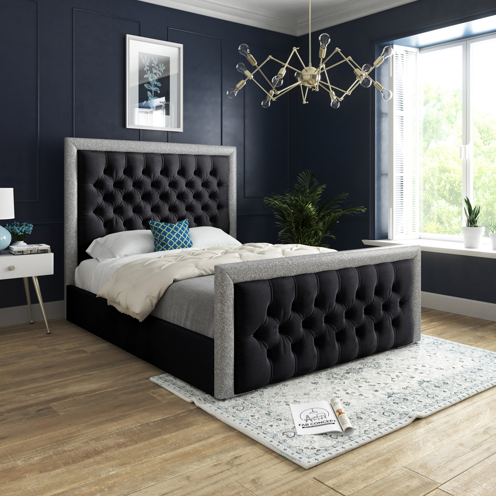 DS Living Cheltenham Single Glitter and Black Velvet Bed Frame Image 4