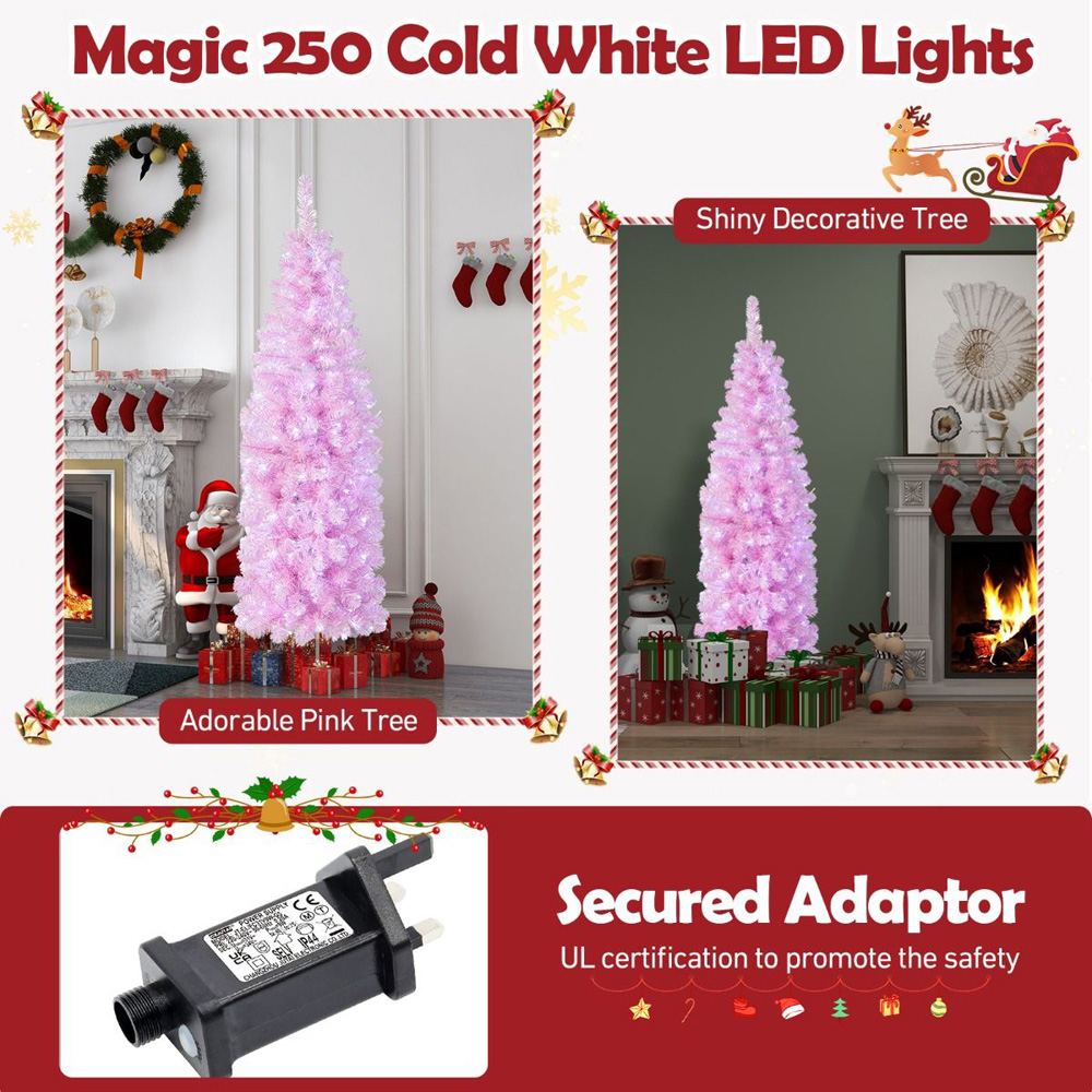 Costway Pre Lit White LED Pink Slim Artificial Christmas Tree 6ft Image 5