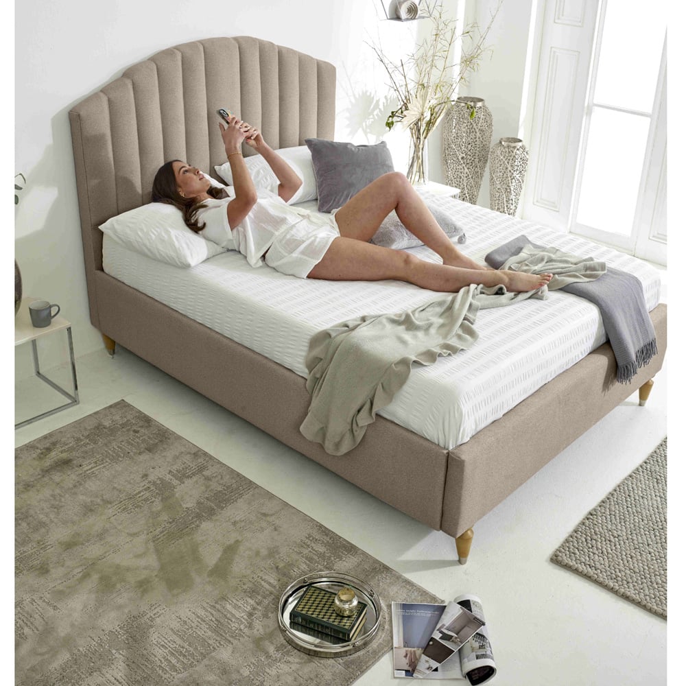 Eleganza Henrik Single Mink Arlington Fabric Bed Frame with Curved Headboard Image 6