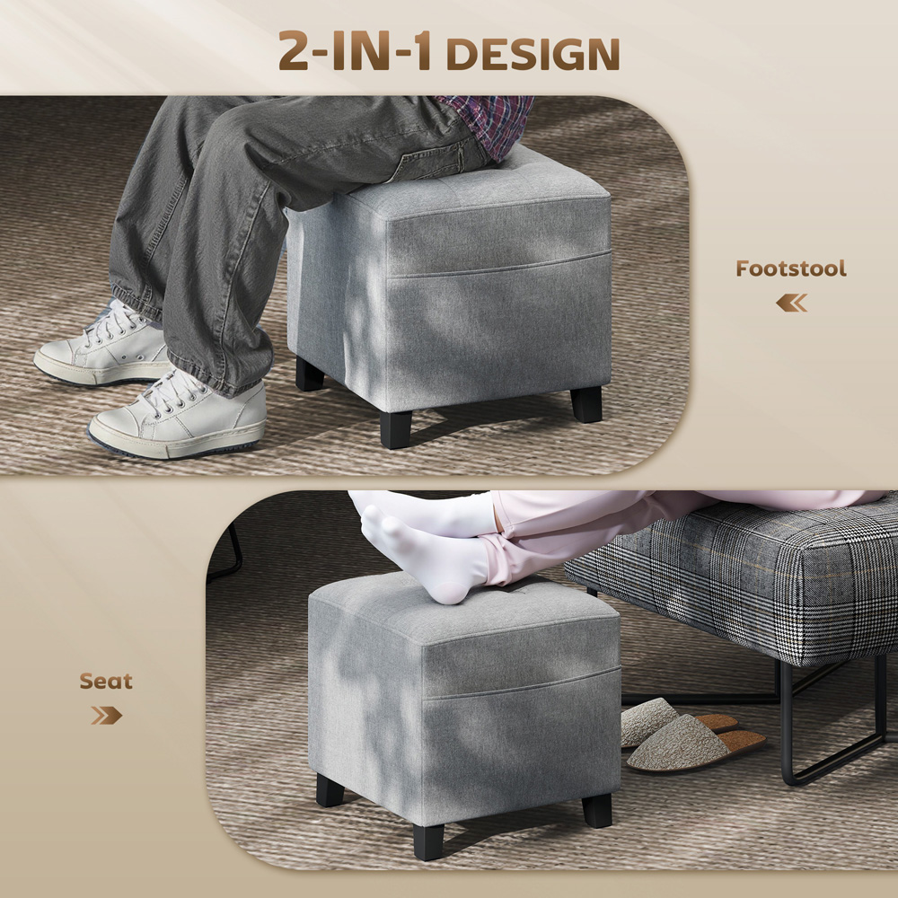 HOMCOM Light Grey Square Small Ottoman Seat Image 8