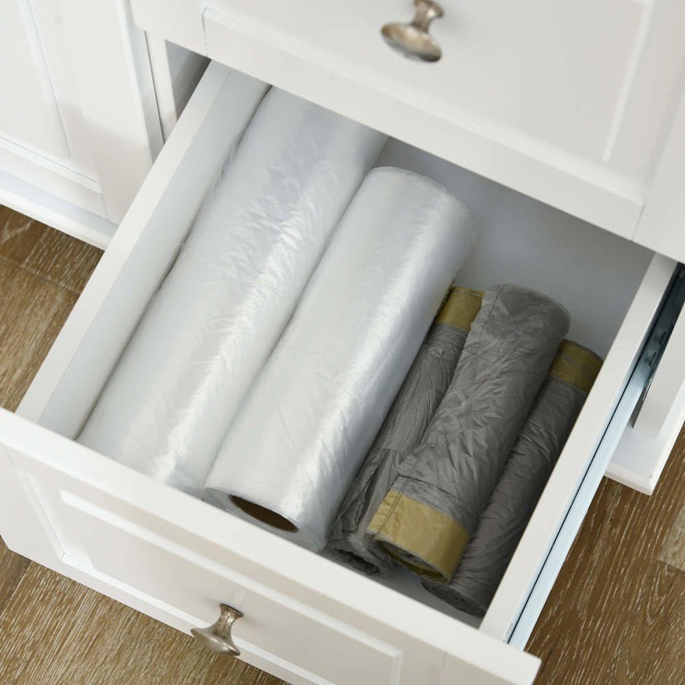HOMCOM 2 Door 3 Drawer White Kitchen Storage Cart with Drop Leaf Image 3