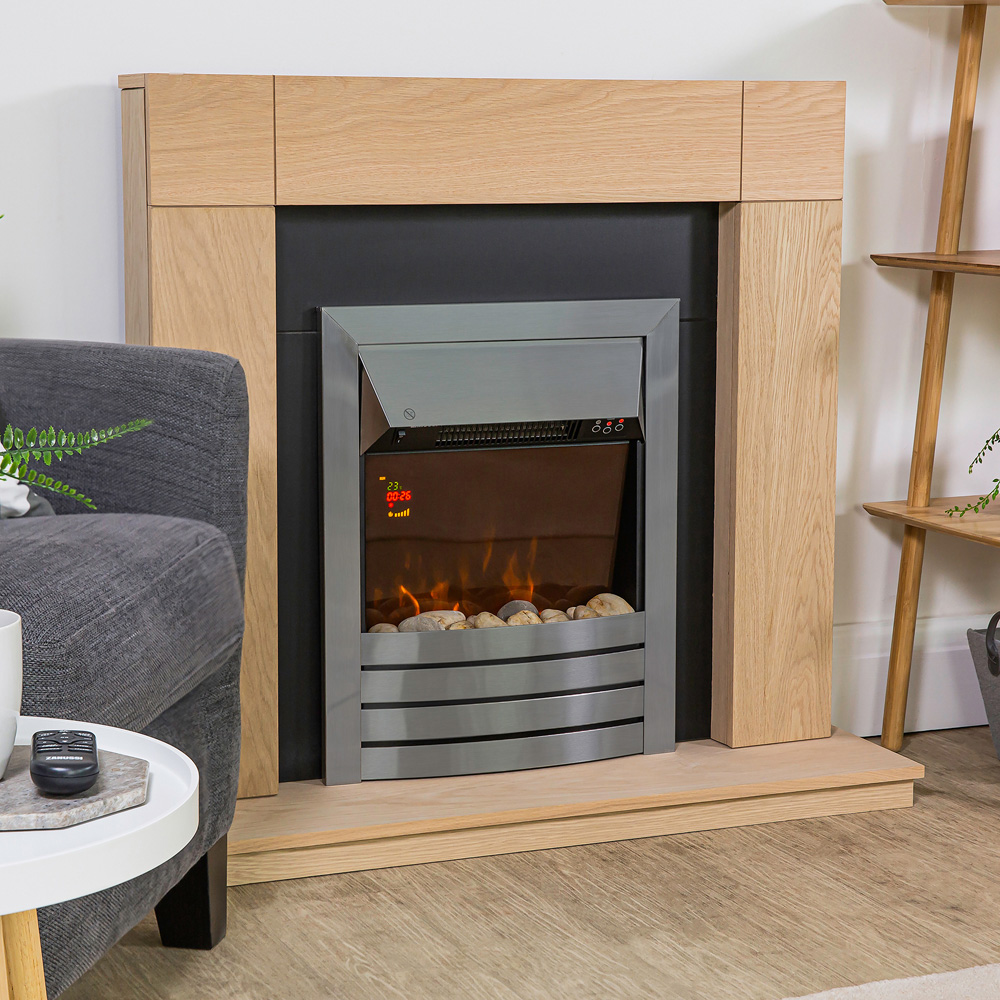 Zanussi 19 Inch Stainless Steel LED Electric Inset Fireplace with Real Pebbles and Remote 2000W Image 4