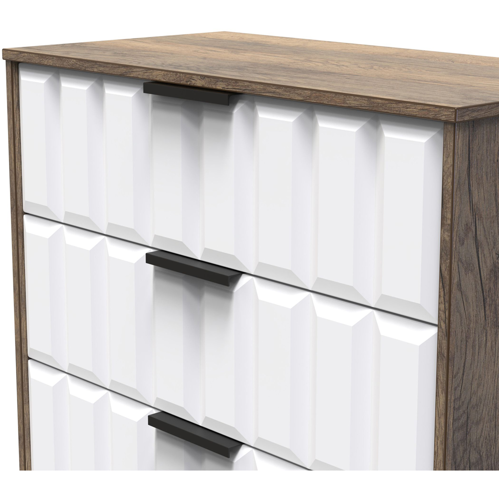 Crowndale New York 3 Drawer White Matt and Vintage Oak Deep Chest of Drawers Ready Assembled Image 5