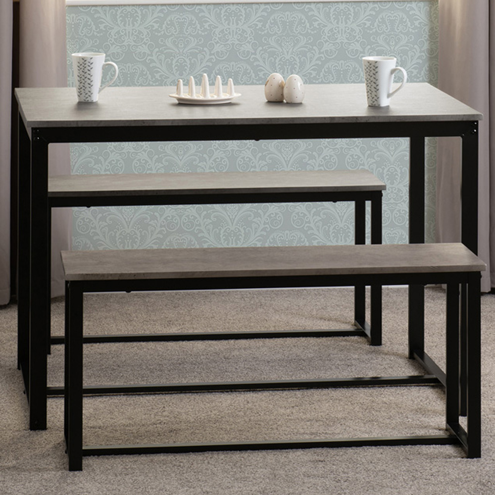 Seconique Lincoln 4 Seater Dining Bench Set Stone Effect and Black Image 1
