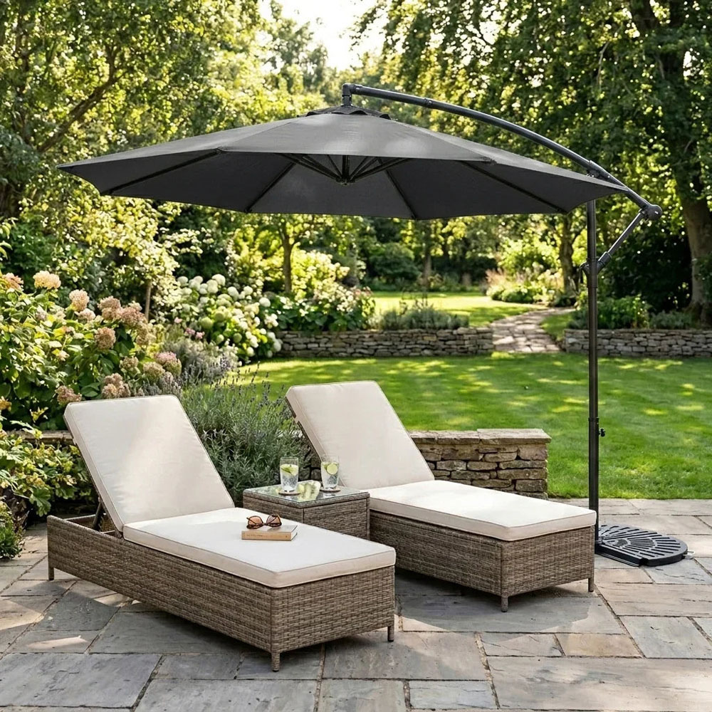 MonsterShop Grey Cantilever Parasol with Half Fan Base 3m Image 2