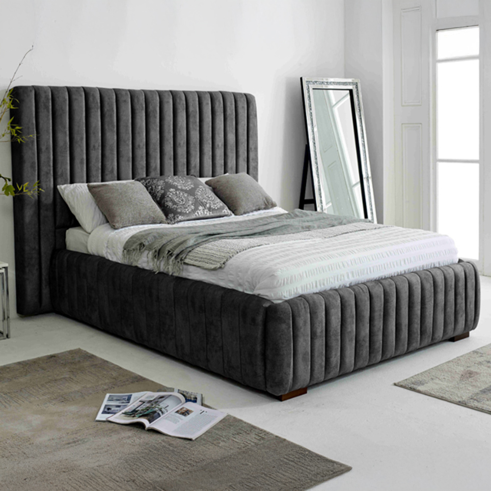 Eleganza The Elite Double Granite Oakland Fabric Bed Frame with Headboard and Footboard Image 1