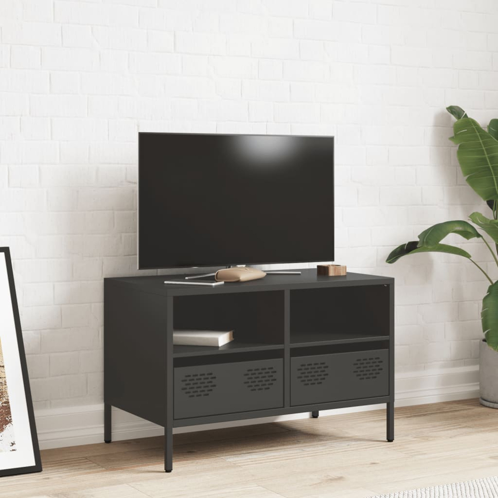 vidaXL 2 Drawer 2 Shelf Black Steel Industrial Style TV Cabinet Image 8