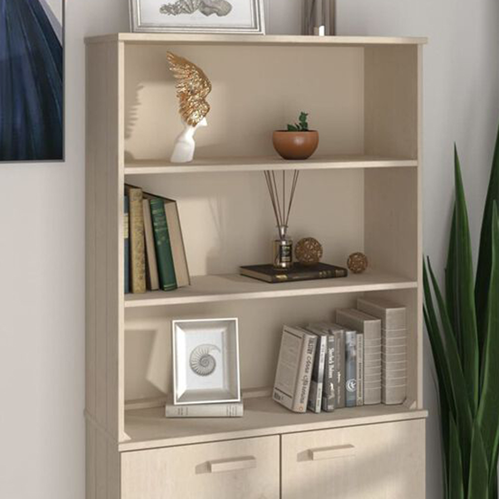 vidaXL Hamar 2 Shelf Honey Brown Solid Pine Wood Highboard Top Image 1