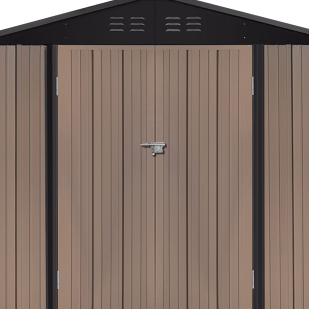 Living and Home 6 x 8ft Brown and Black Metal Apex Garden Storage Shed with Lockable Doors Image 5