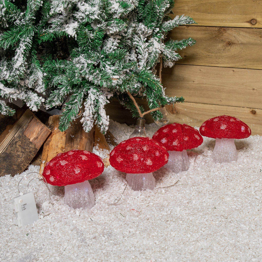 Samuel Alexander Red and White Acrylic Mushroom Christmas Decoration 17cm 4 Pack Image 5