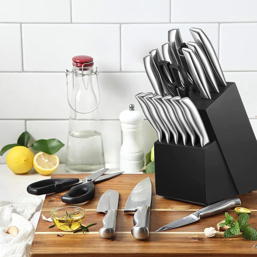 ATEK 16 Piece Kitchen Knife Wooden Block Set with Built-In Sharpener Image 2