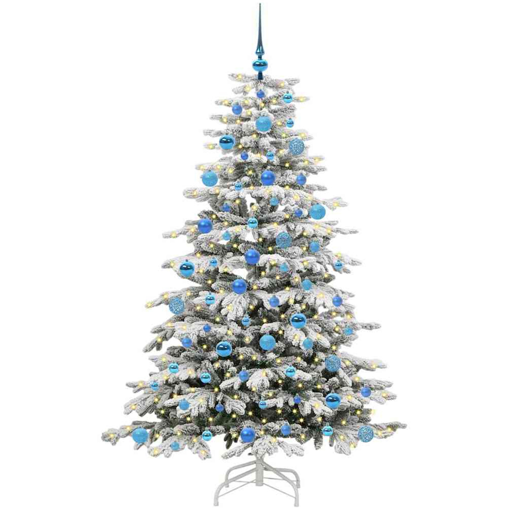 vidaXL Pre-Lit Blue Baubles White Artificial Snow Flocked Christmas Tree 6ft Image 1