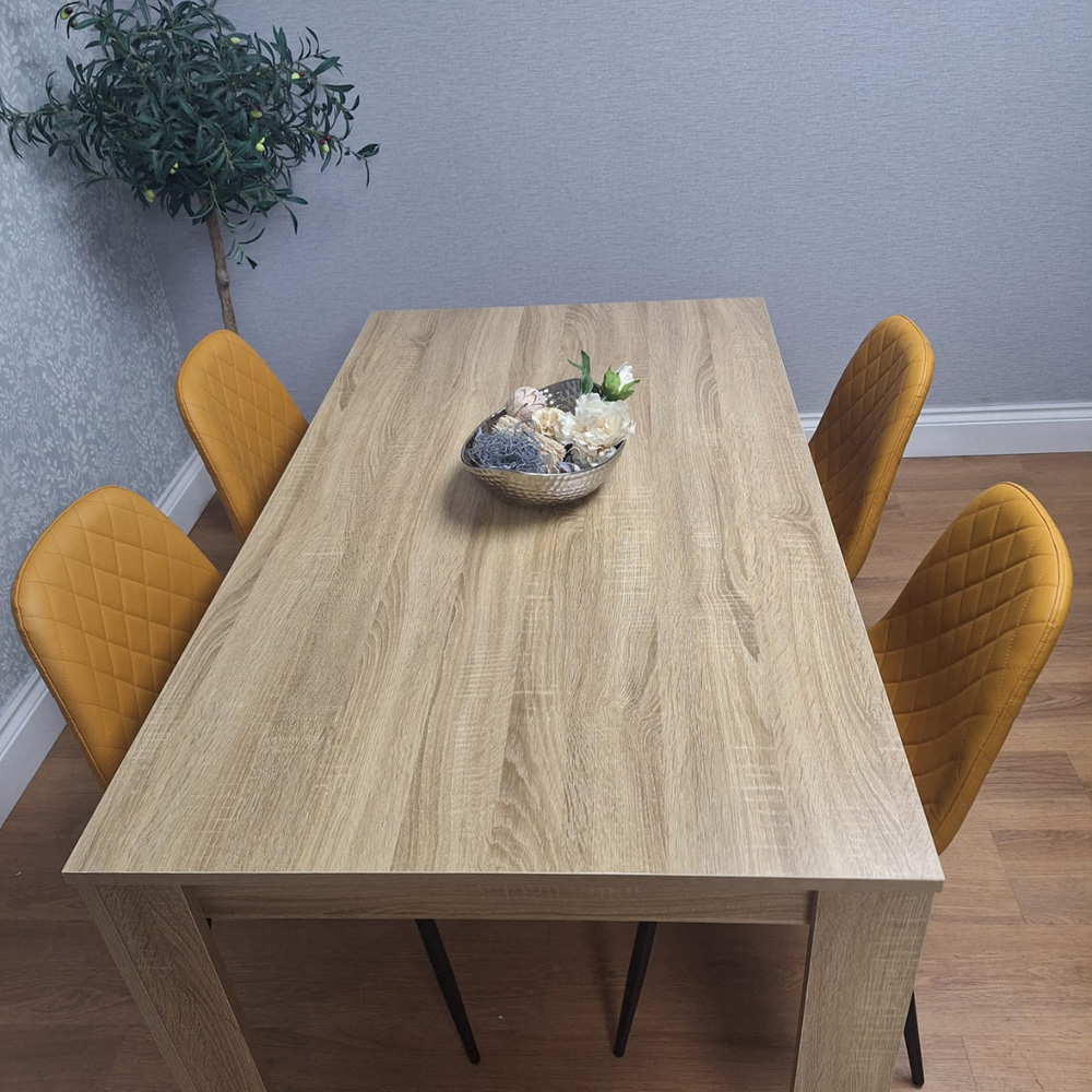 Kosy Koala 4 Seater Faux Leather Gem Pattern Dining Set Light Oak and Mustard Image 6