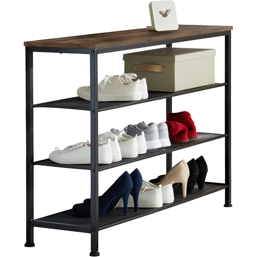 tectake Portsmouth 3 Grid Dark Wood Shelf Shoe Rack Image 1