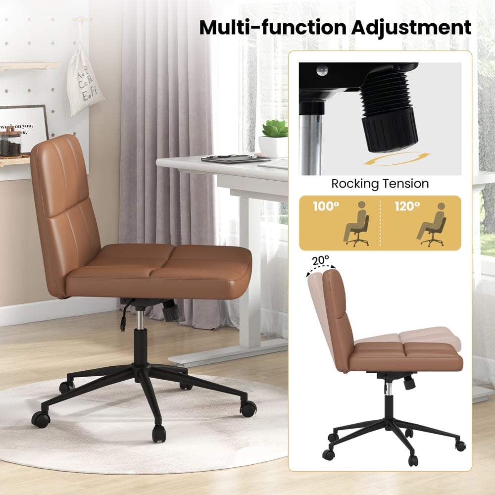 Costway Brown PU Leather Upholstered Office Chair Image 5