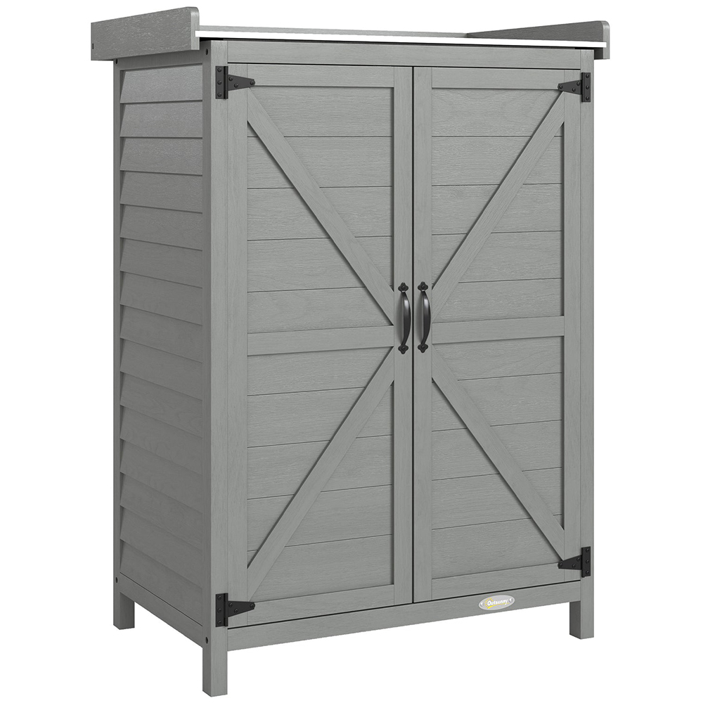 Outsunny 2.3 x 1.2ft 2 Door Grey Wooden Garden Shed Image 1