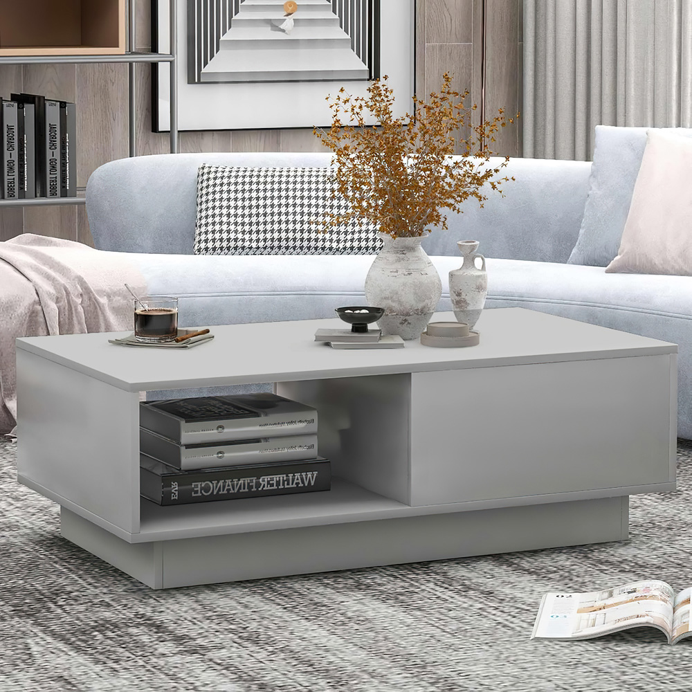 Comfy Living Single Shelf Single Drawer Grey High Gloss Contemporary LED Coffee Table Image 1