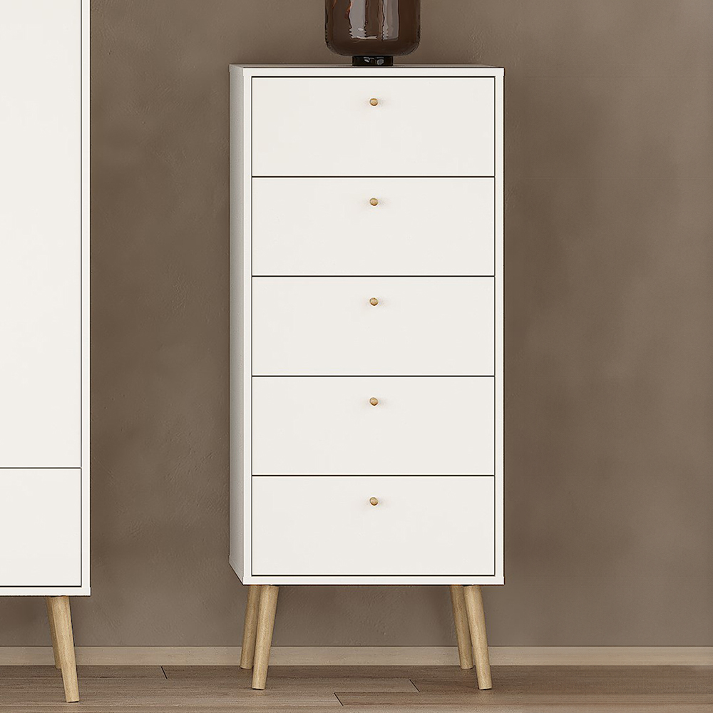 Florence Cumbria 5 Drawer White Chest of Drawers Image 1