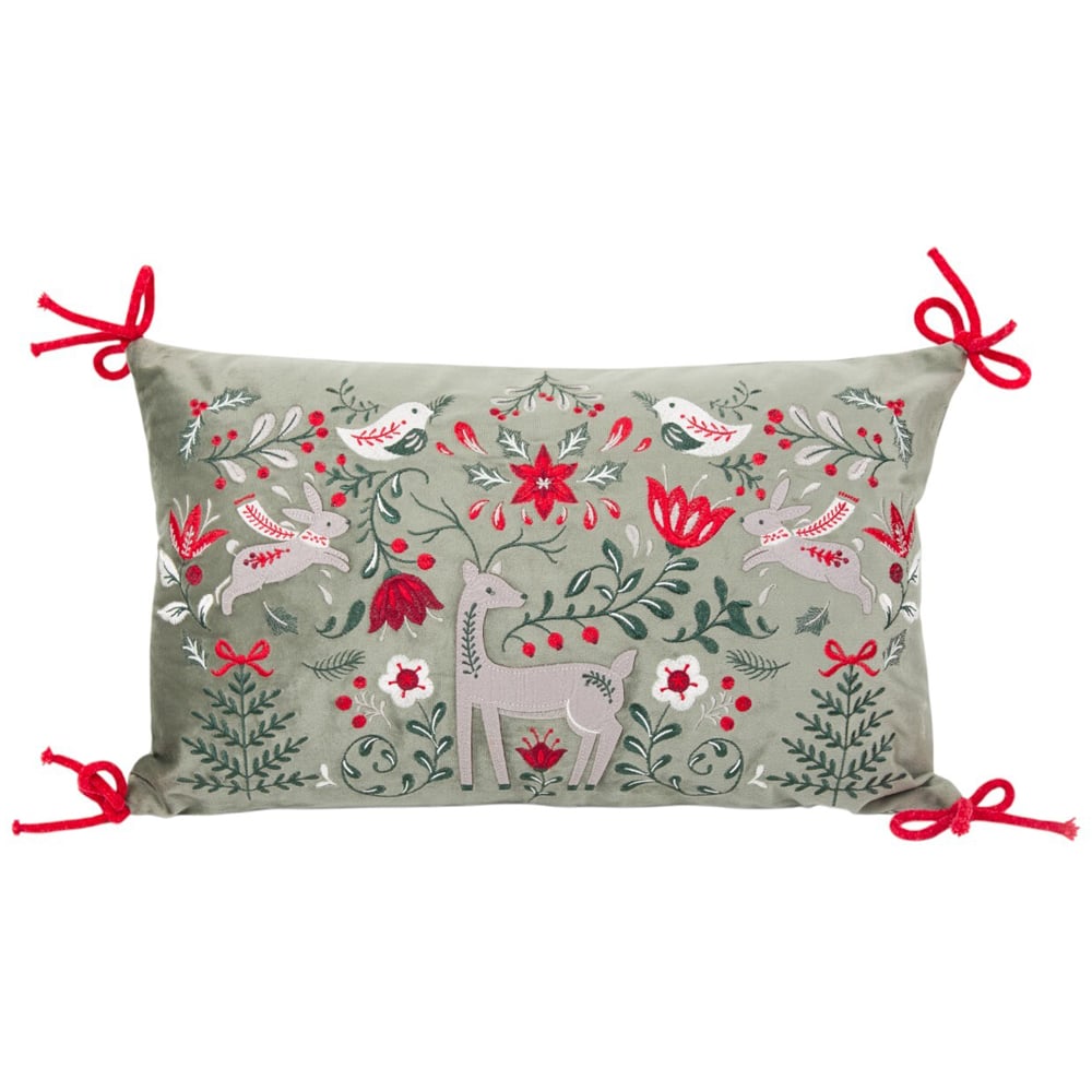 Festive Folklore Cushion - Green Image 1