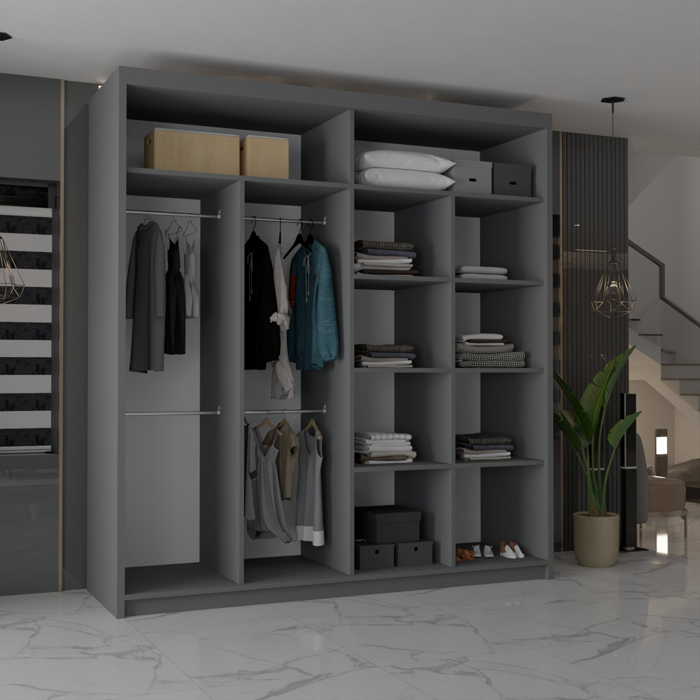 M N Furniture Modern Gala 2 Door Grey Mirrored Sliding Wardrobe 203cm Image 3
