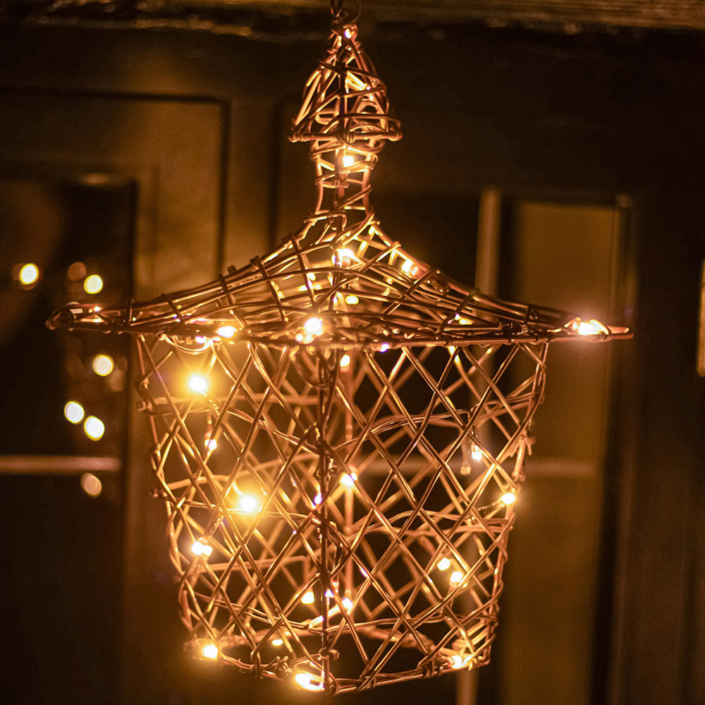 The Christmas Centre 40 Multicolour LED Brown Weave Hanging Lantern 35cm Image 1