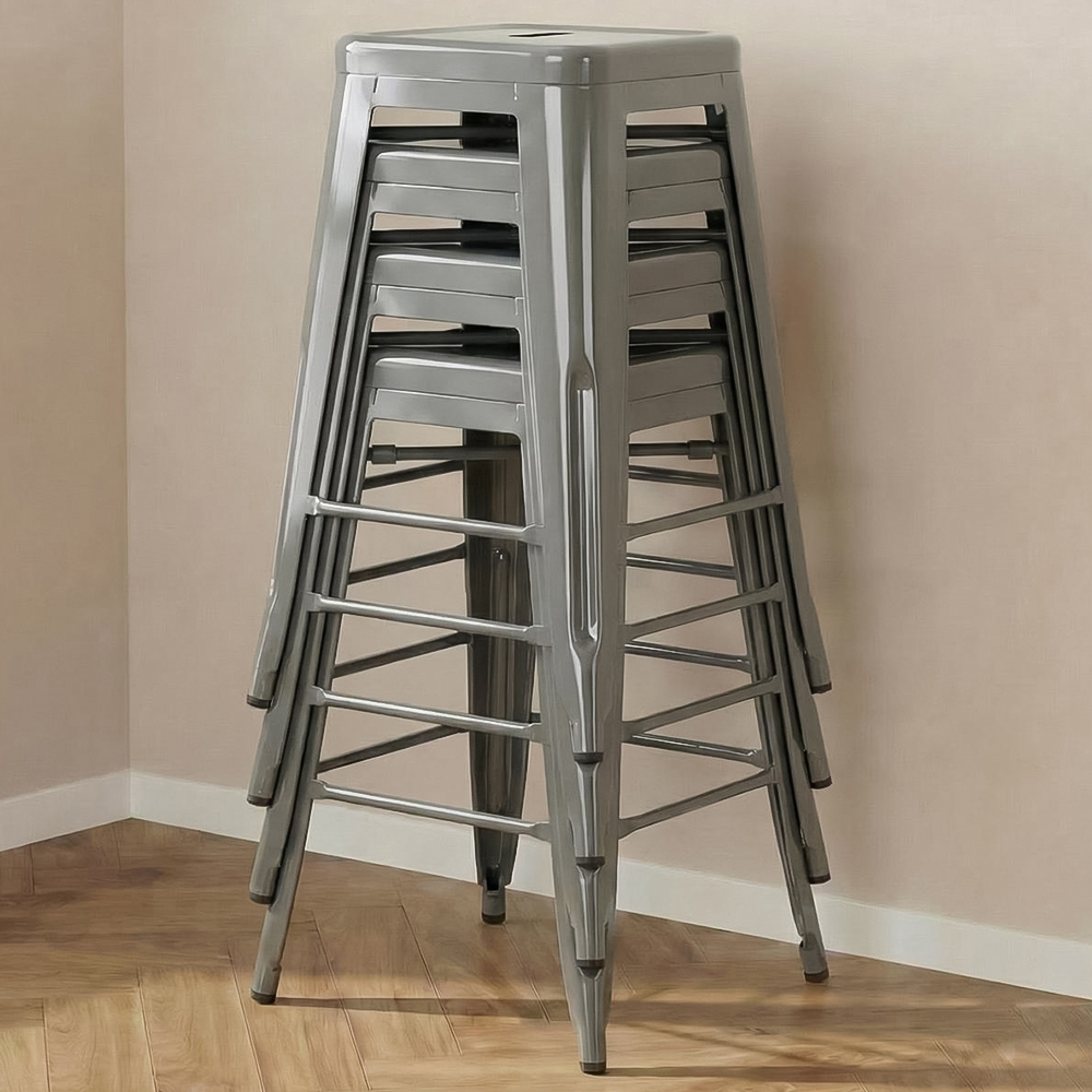FWStyle Silver Gloss Metal Bar Stool 4 Pack Image 1