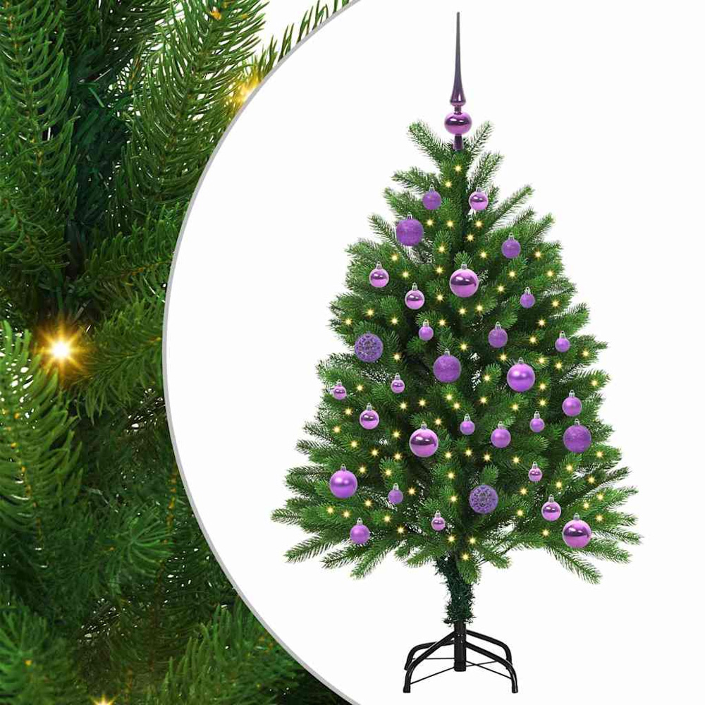 vidaXL Pre-Lit Lilac Baubles Green Artificial Christmas Tree 4ft Image 2