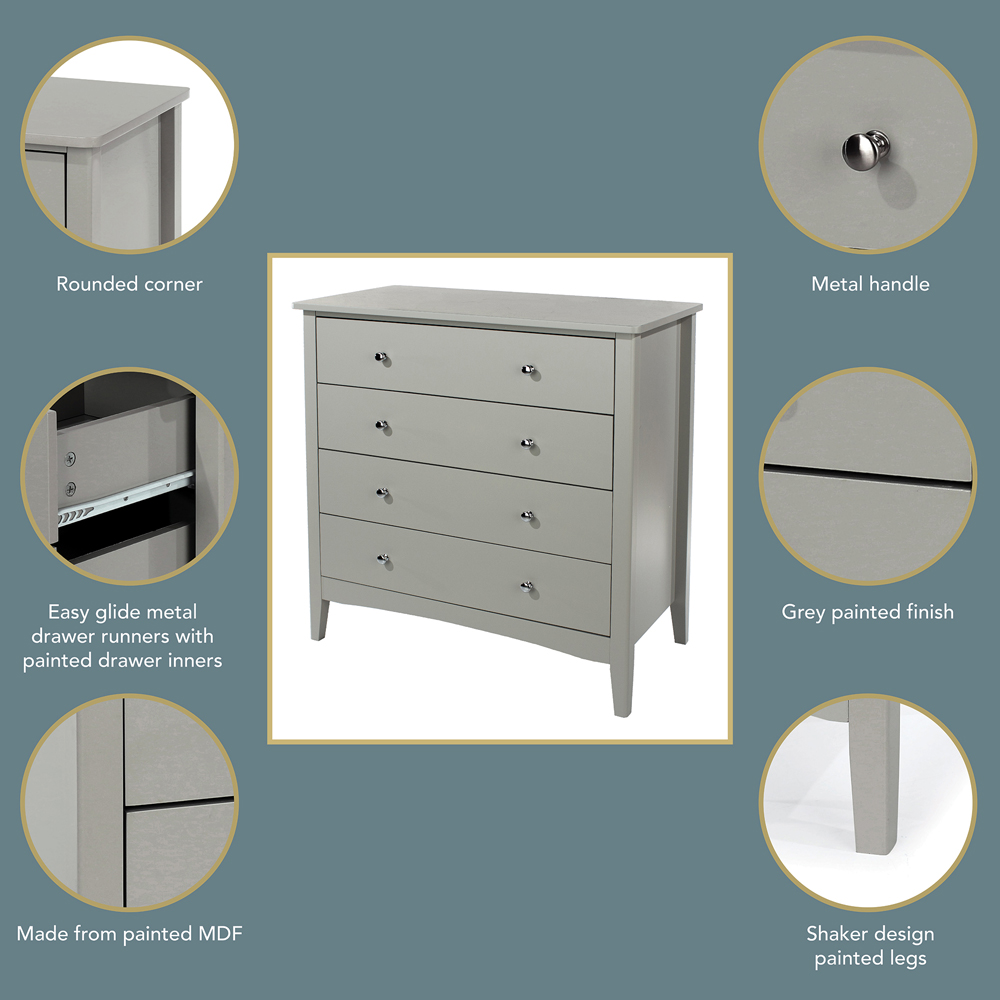 Como 4 Drawer Light Grey Chest of Drawers Image 6