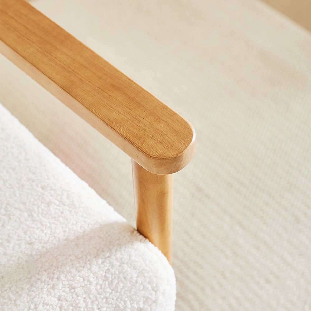 Living and Home White Teddy Bear Fur Wooden Armchair Image 6
