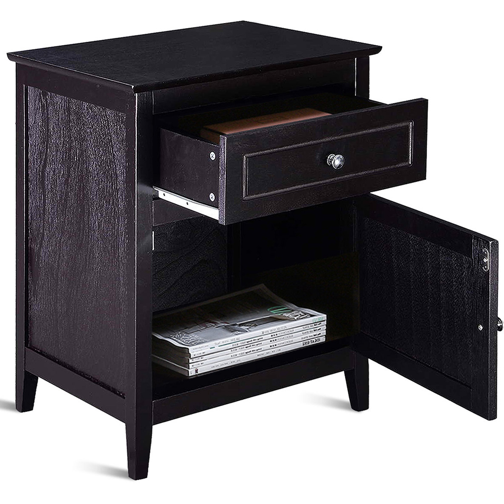 Costway Single Drawer Single Shelf Espresso Modern Nightstand Image 4