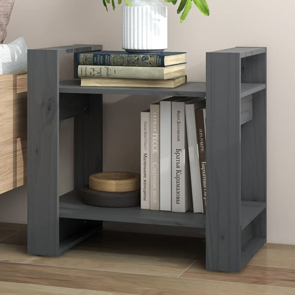 vidaXL 2 Shelf Grey Solid Pine Wood Bookcase Image 1