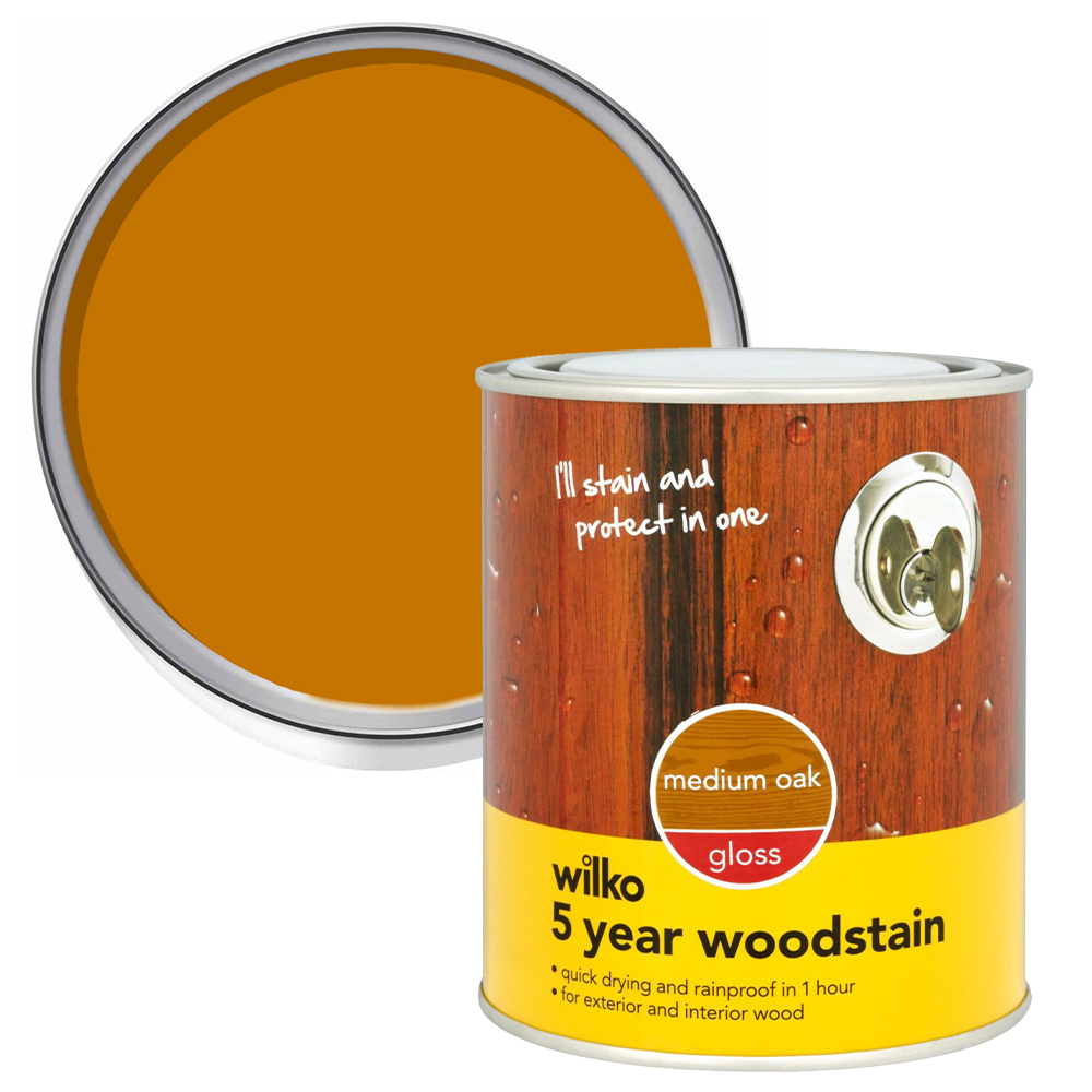 Wilko 5 Year Medium Oak Gloss Woodstain 750ml Image 1