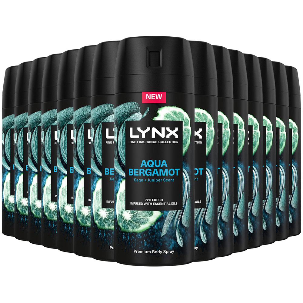 Lynx Fine Fragrance Collection Aqua Bergamot Deodorant Body Spray 150ml 15 Pack Image 1