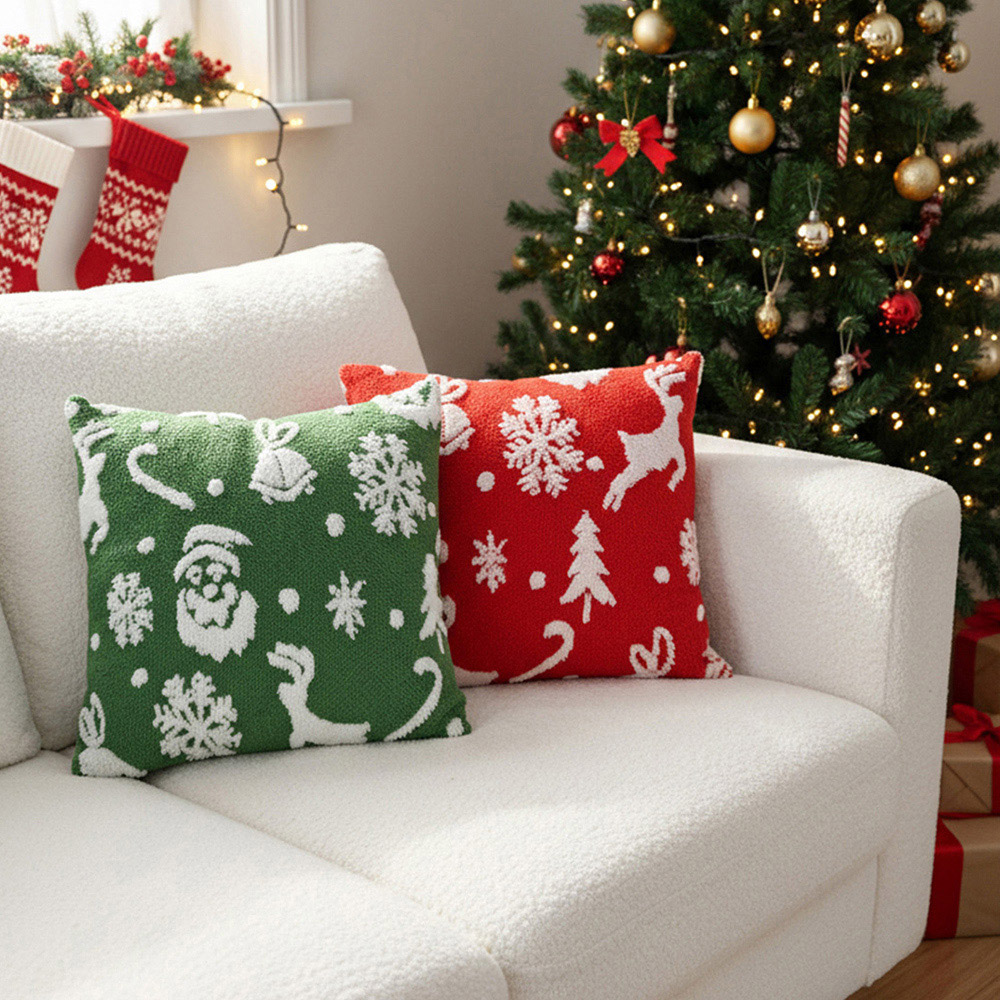 Living and Home Red and Green Plush Christmas Throw Pillow 45 x 45cm 2 Pack Image 2