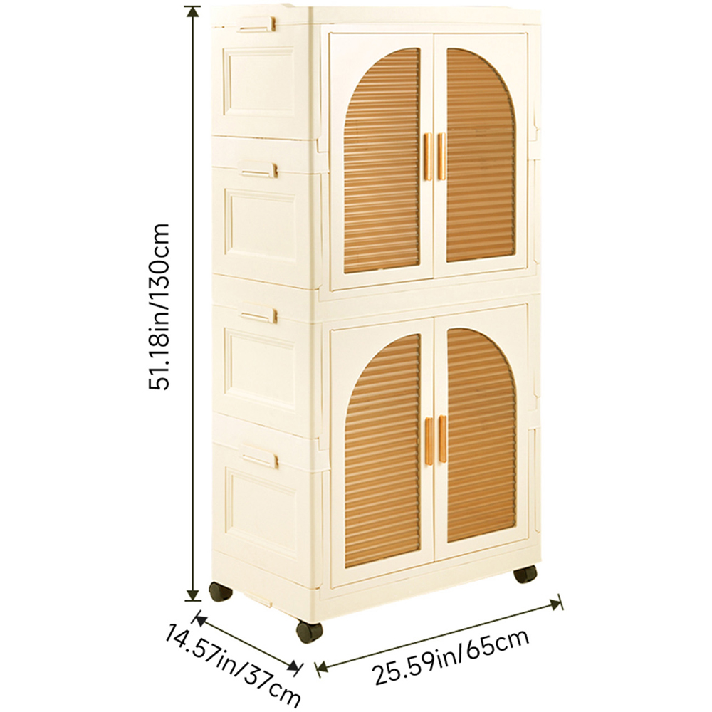 Living and Home 4 Door Cream and White Plastic Foldable Nursery Wardrobe with Wheels Image 8