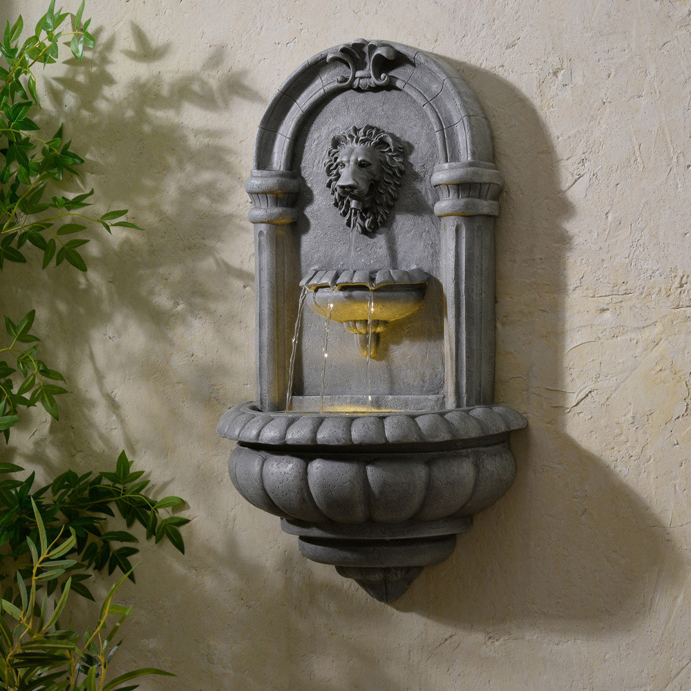 Teamson Home Natural Stone Tiered Lion Head LED Water Wall Fountain 81cm Image 8
