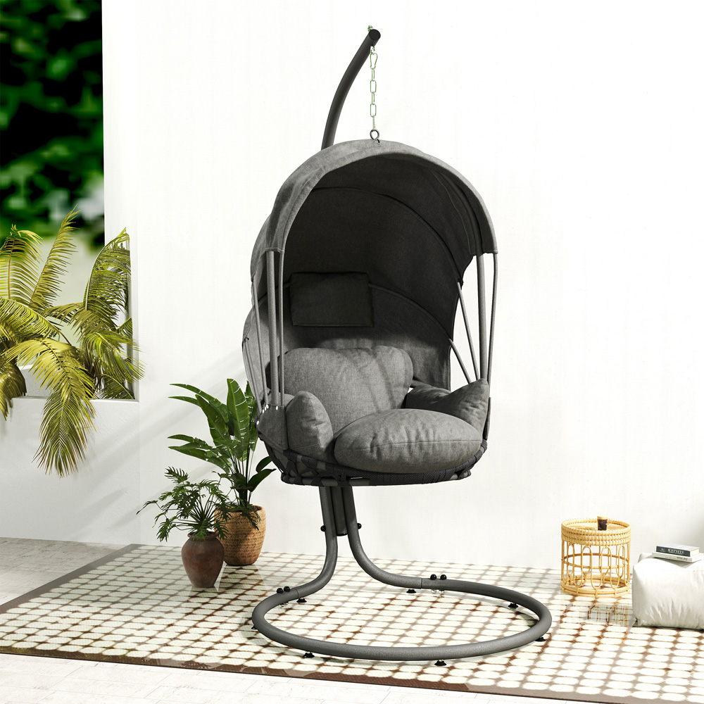 Outsunny Grey Hanging Egg Chair with Canopy Image 4