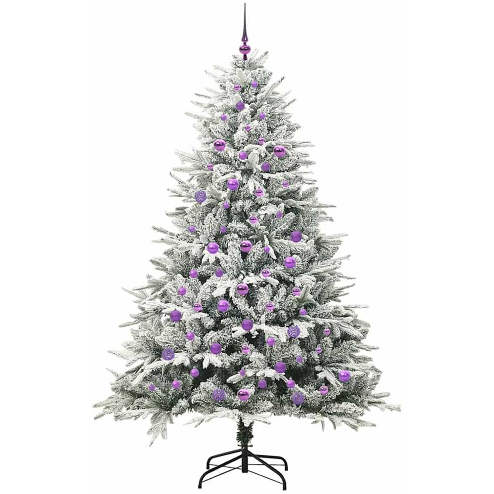 vidaXL 300 LED Pre-Lit Lilac Baubles Green Artificial Snow Flocked Christmas Tree 7ft Image 4