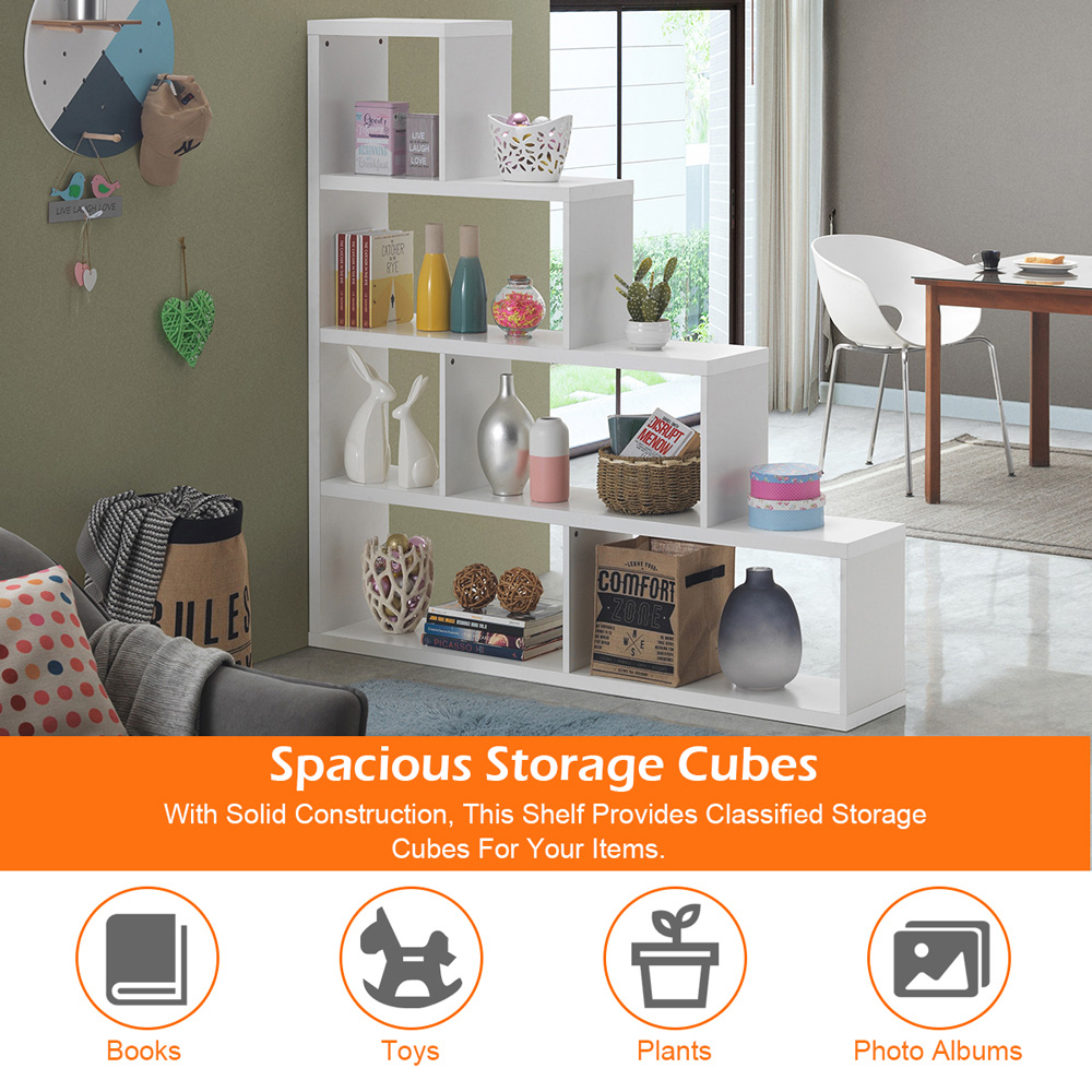 Costway 6 Shelf White Ladder Bookcase  Image 5