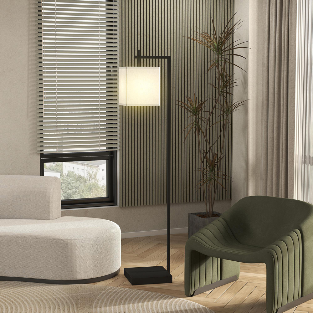 HOMCOM Linen Shade Black Modern LED Floor Lamp with 10 Brightness Levels Image 4