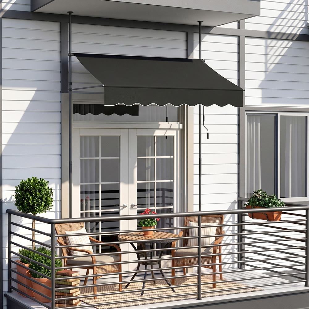 Living and Home Black Wavy Valance Retractable Height Adjustable Awning 2m Image 3